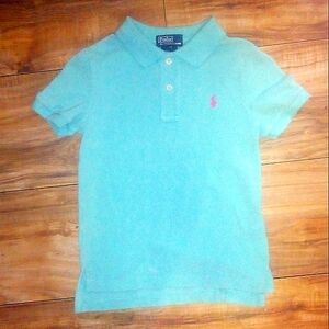 Ralph Lauren 4T Polo aqua blue pink collar short sleeve boys dress shirt
